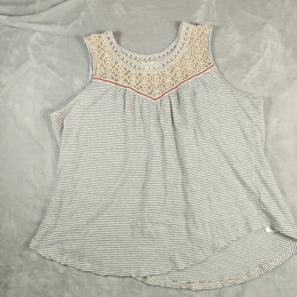 MAEVE Braided Lace Trim Tank Size Large Ivory Striped Anthropologie Boho Preppy